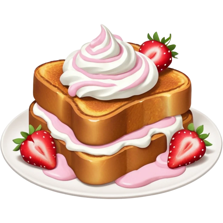 French toast with strawberries and pink whipped cream emoji