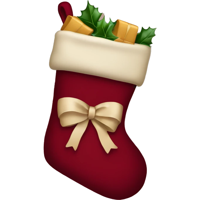 Wine red Christmas stocking with beige bow emoji