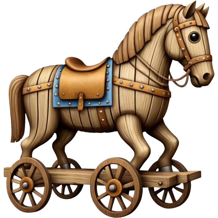 a huge trojan horse made from wood and on wheels emoji