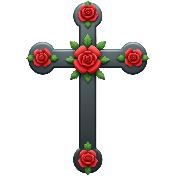 Ein christen kreuz schön verziert mit Rosen ranken aber nur in schwarz als Emoji keine Farbe verwenden einzige Farbe schwarz emoji