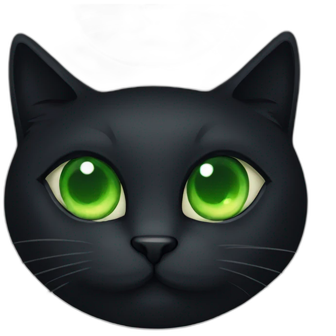 A black cat with a green eye and long hair  emoji