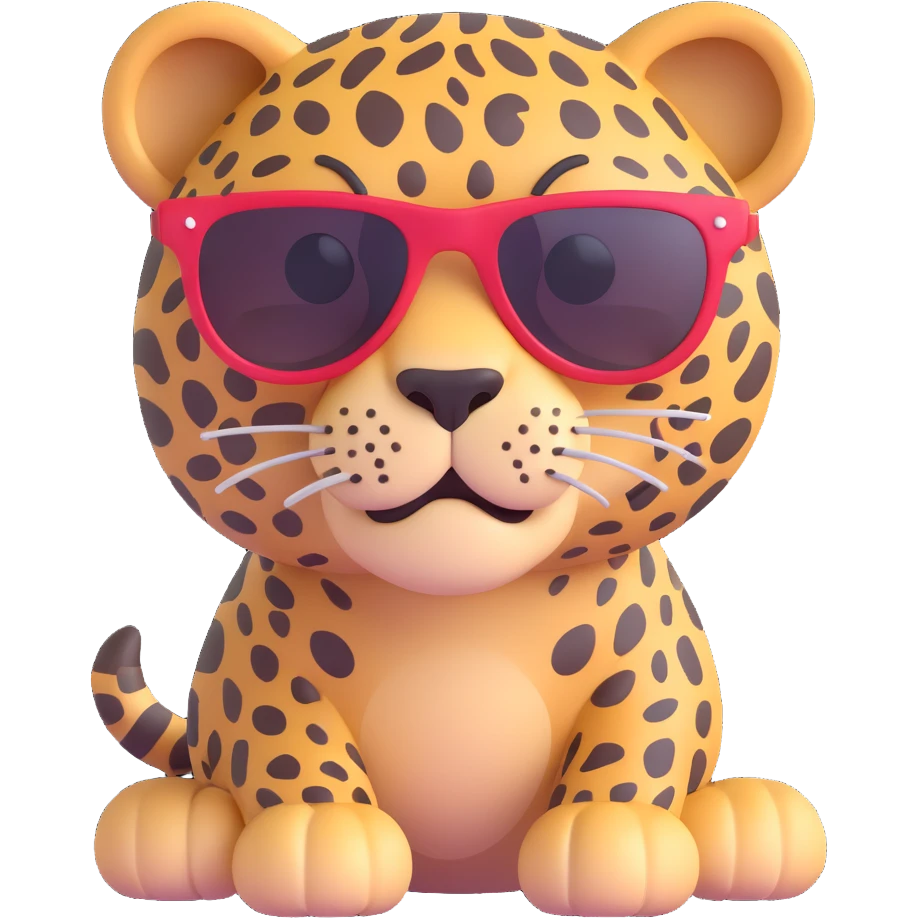 leopard wearing sunglasses, simple, cute emoji
