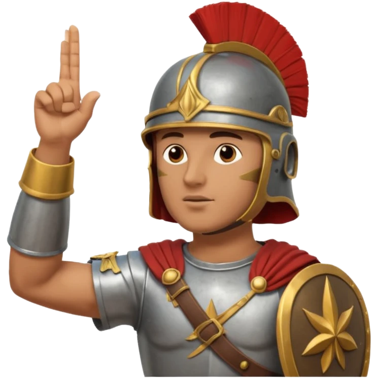 an ancient roman republic soldier doing a salute where he points all his fingers to the sky with right hand emoji