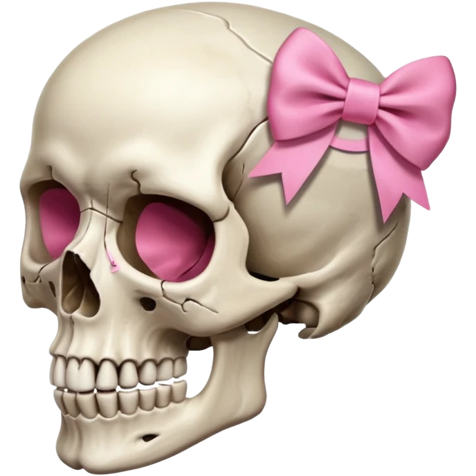 A skull with a small pink ribbon on the side of its head emoji