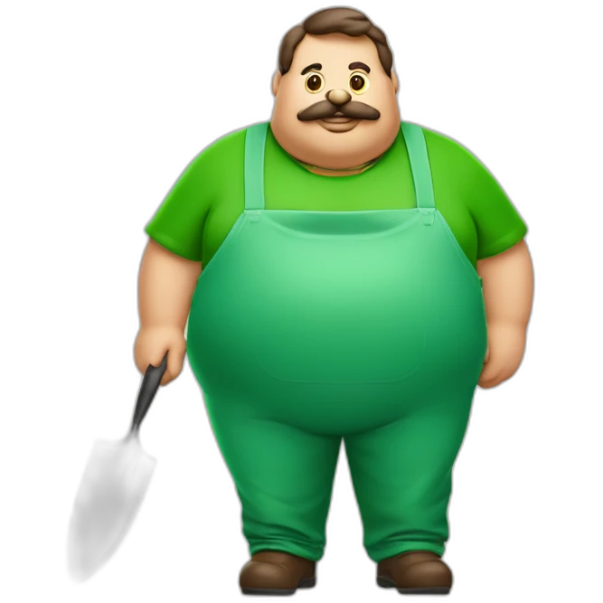 Fat man Portuguese clothes red and green with burger in one hand the other a trowel emoji