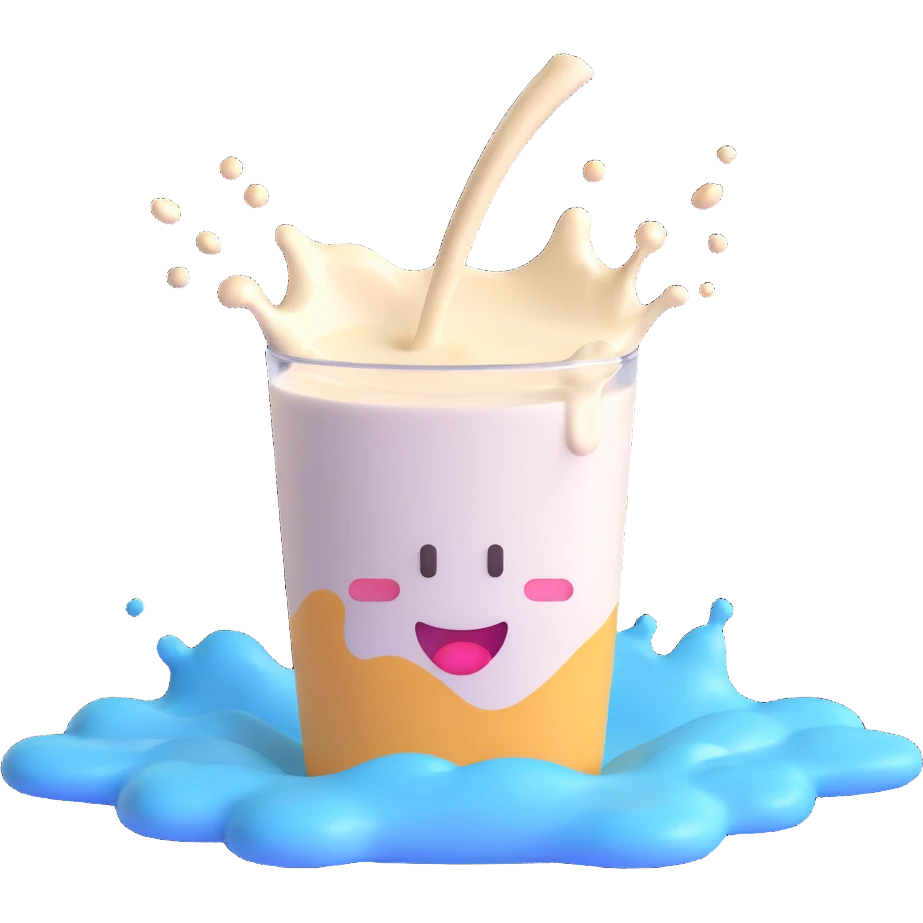 a milk splash, 3D emoji style emoji