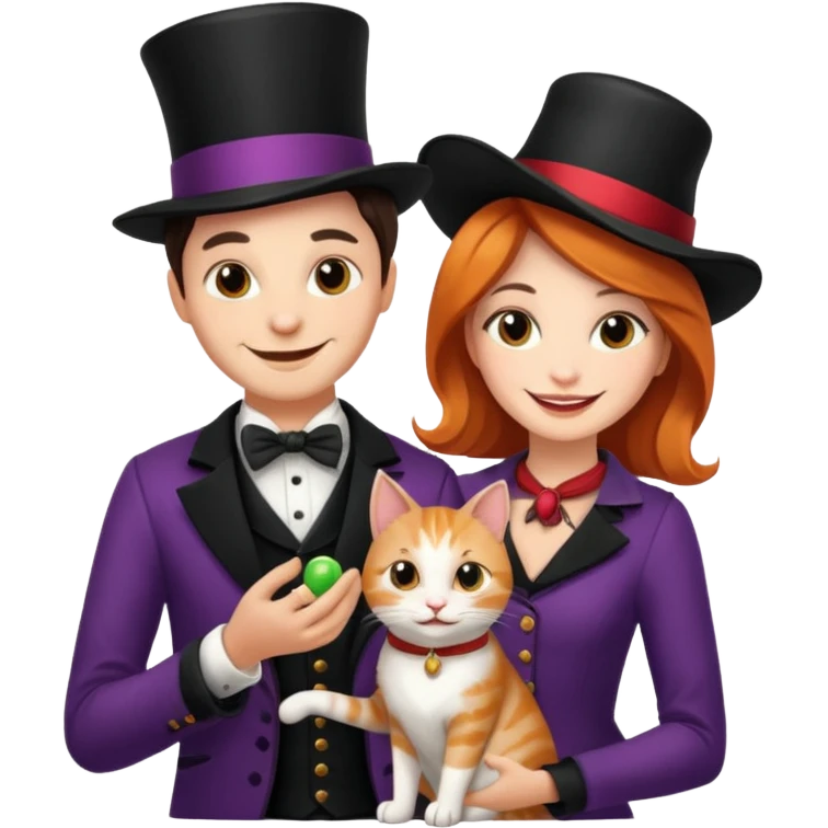 magician couple and their pet cat emoji
