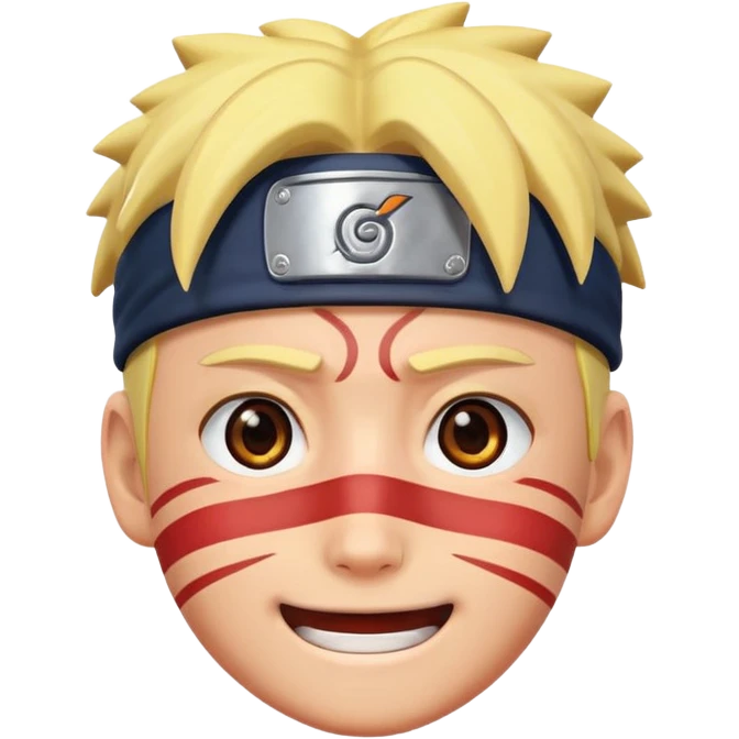 Naruto character close-up face with cheerful expression, apple emoji style emoji