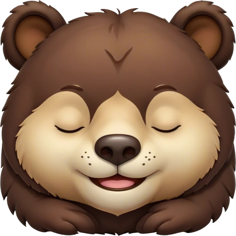 Meme-Worthy Cute Sleeping Bear Portrait Emoji, Head resting peacefully with a contented smile, showcasing a massive, robust build and a luxuriously soft dark brown fur, eyes shut in a serene, restful nap, Simplified yet hilariously adorable features, highly detailed, glowing with a soft, drowsy light, high shine, relaxed and utterly lovable, stylized with an air of playful laziness, bright and heartwarming, soft glowing outline, capturing the essence of a comically sleepy bear, so meme-worthy it feels like it could instantly become the next viral sensation of adorable slumber! emoji