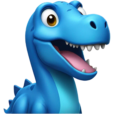 A blue dinosaur making a kissy face emoji
