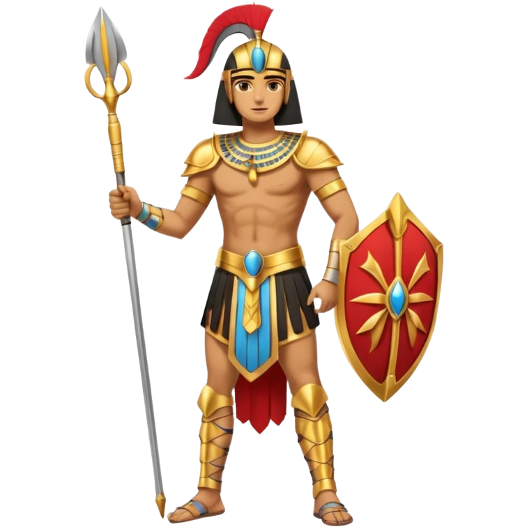 fullbody egyptian ancient soldier with spear and golden armor, only gold colors, no red or blue, different pose emoji