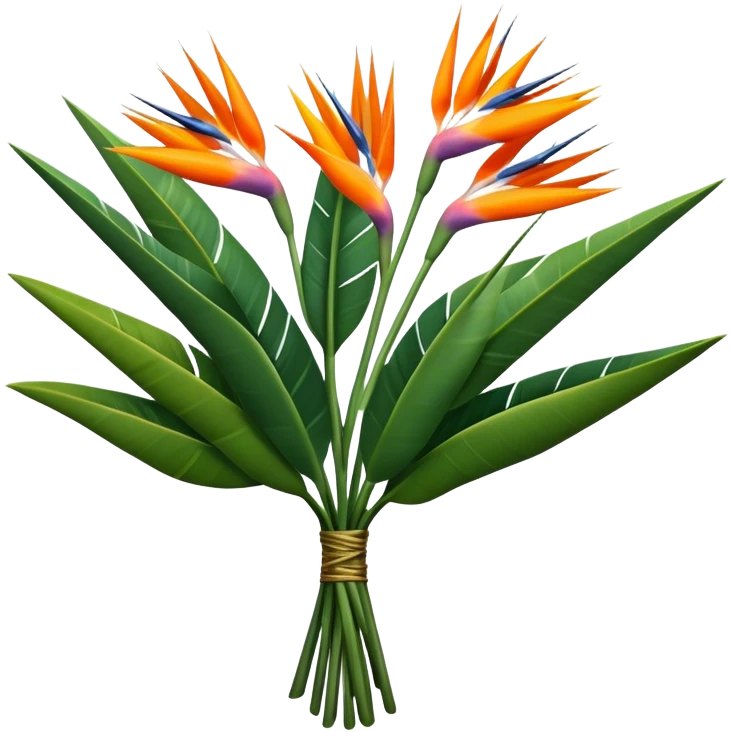 big bouquet Strelitzia Reginae, luxuriant, stem, leaf emoji