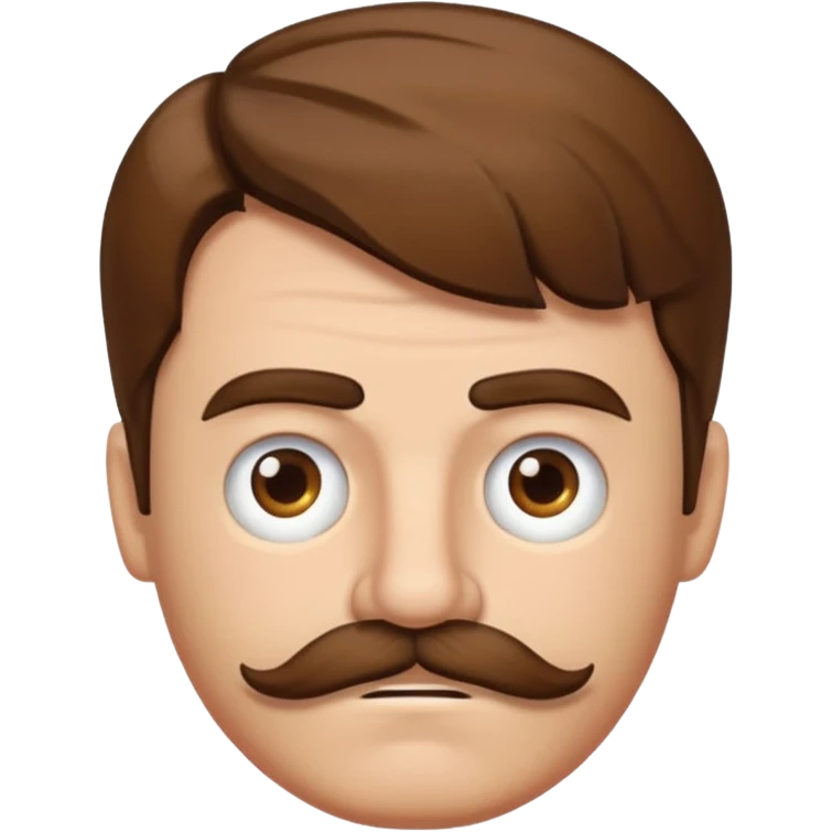 white man with parted brown hair and a thick mustache in the stock ios emoji style. he is very unhappy and his hair is a bit unkempt emoji
