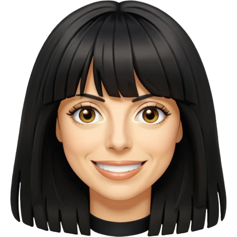 Claudia Winkleman with a very thick long fringe emoji
