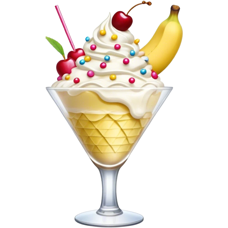 cute banana split with toppings in a ruffled cocktail glass emoji
