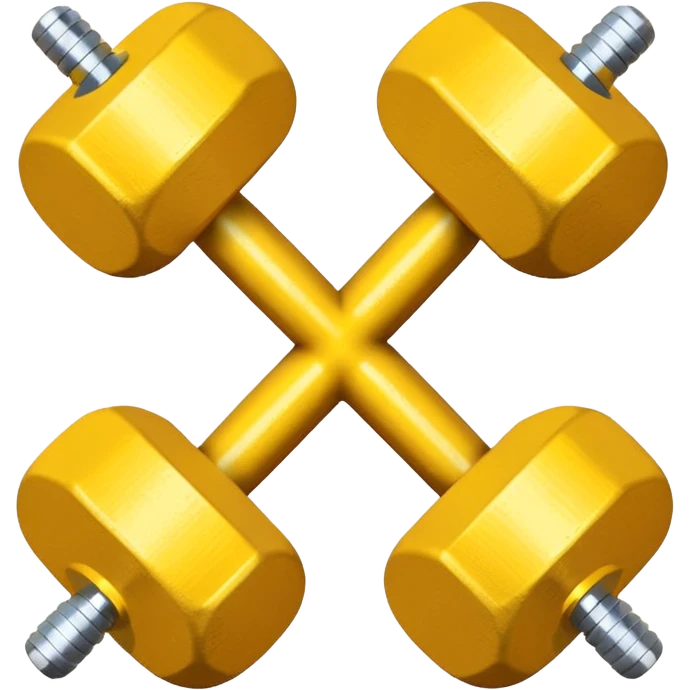 Generate a high-quality image of two generic yellow dumbbells stacked in a cross shape on a plain white background, realistic shading and lighting, no logos or brand markings, high-resolution.
 emoji