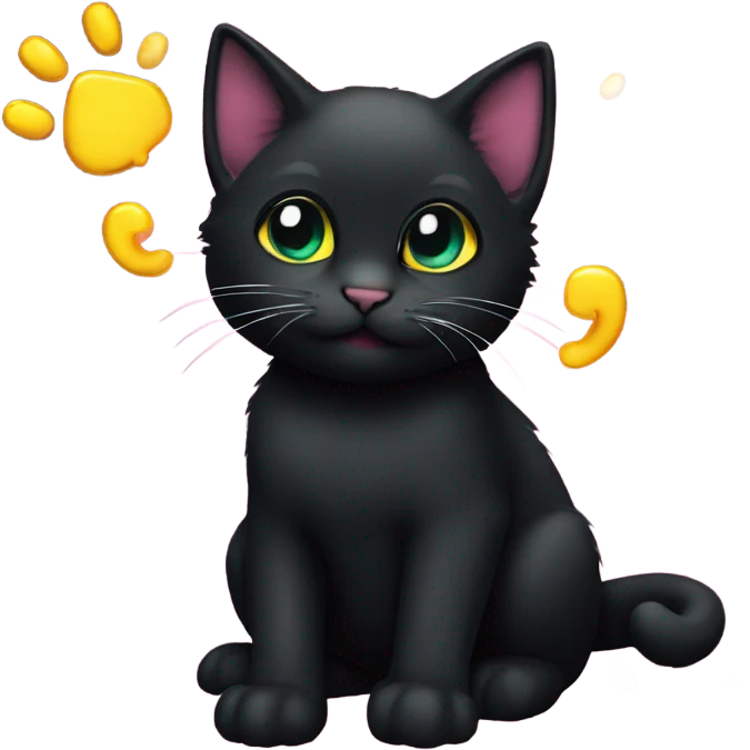Black kitten at rave emoji