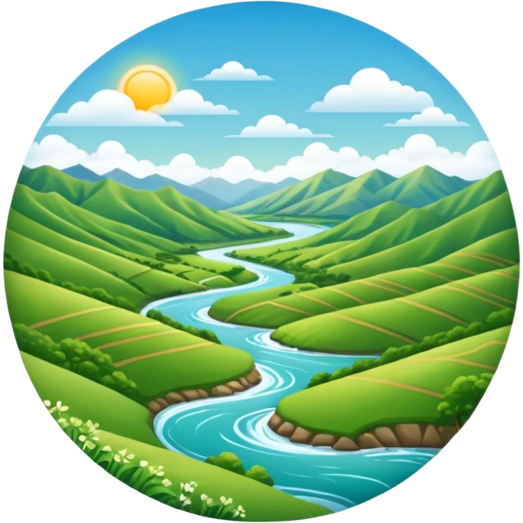 sunny new zealand summer valley with a river emoji