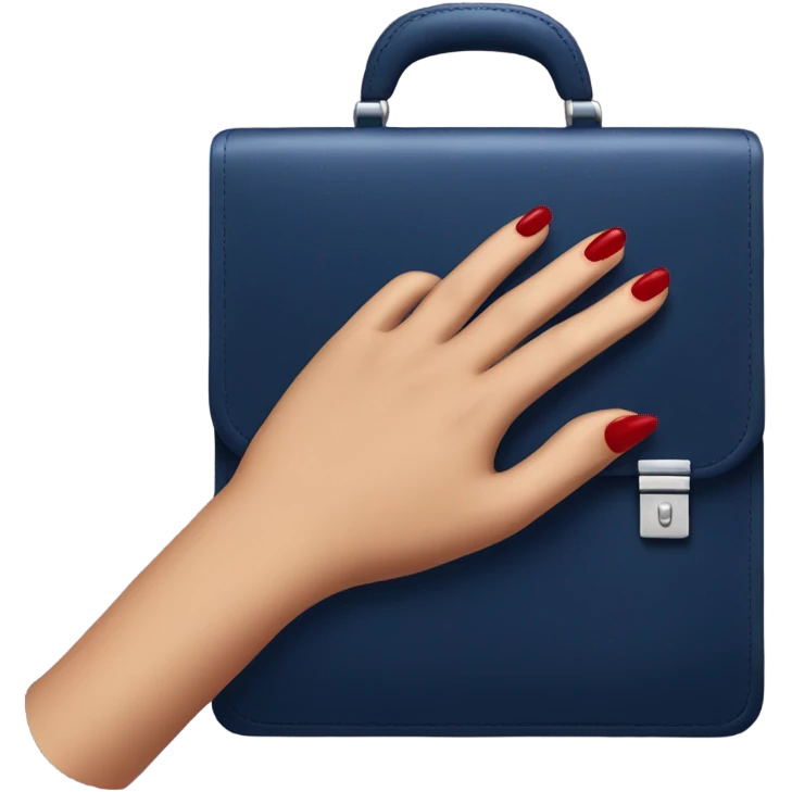 female hand with red manicure holding a dark blue business briefcase emoji