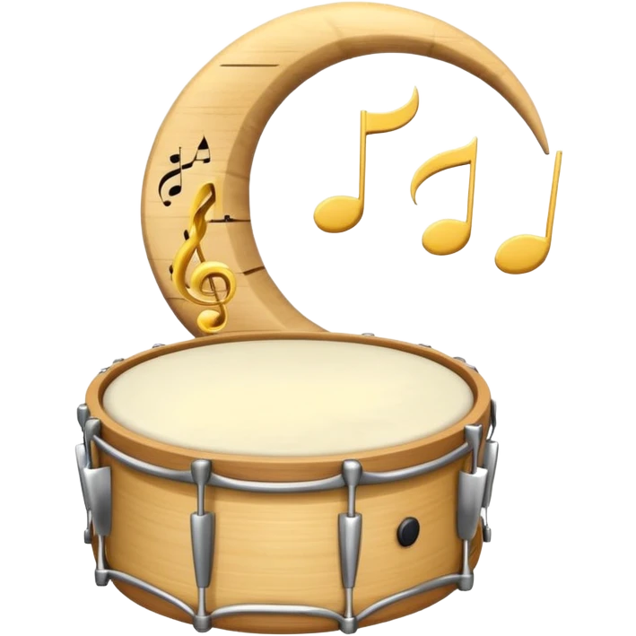 crescent moon, drum, and musical notes together, symbolizing sahur announcement emoji