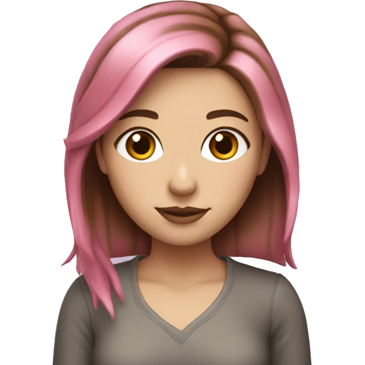 White Girl with brown hair and pink highlights  emoji