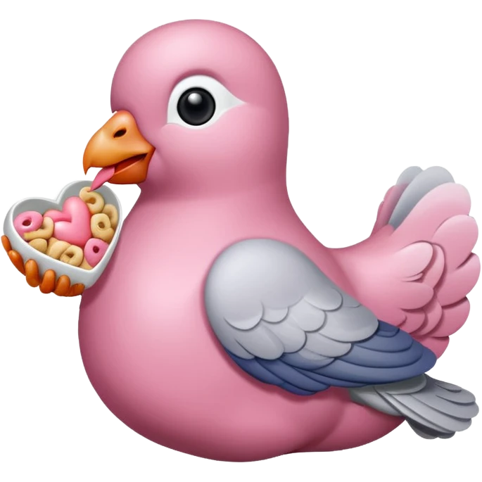 An pink pigeon eating heart shaped cereal  emoji