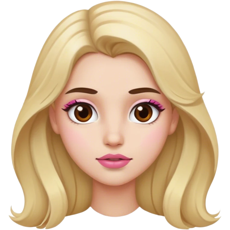 Girl with blonde long hair, brown eyebrows, brown eyes, pinkish lips emoji