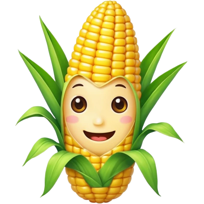 Chibi sticker style corn with a smiling face cute and exaggerated  emoji