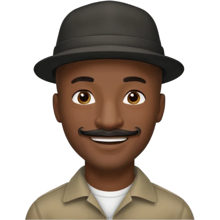 a tall dark hansome black man shaved head thin mustash with compton hat emoji