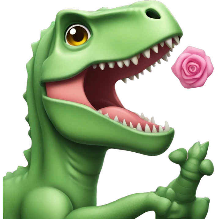 Un dinosaurios verde besando a un dinosaurio rosa emoji