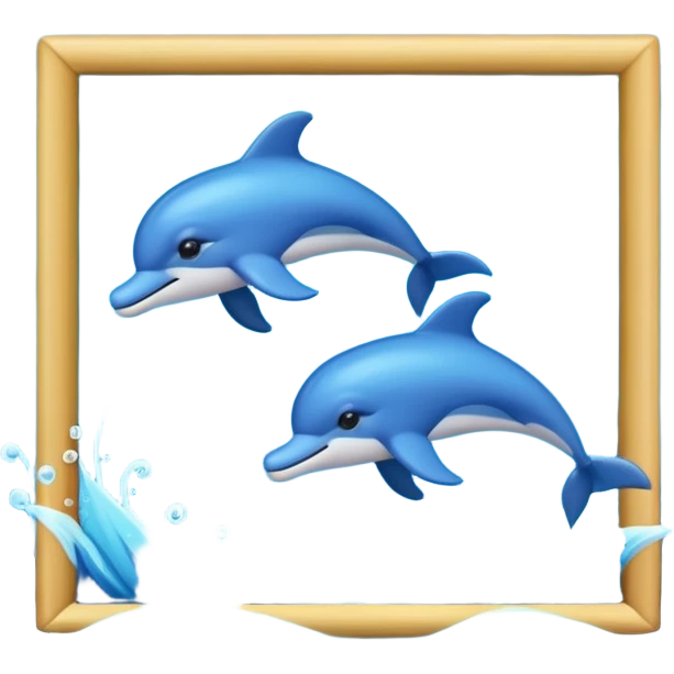 cute photo frame with blue dolphins swimming in sea water, emoji style emoji