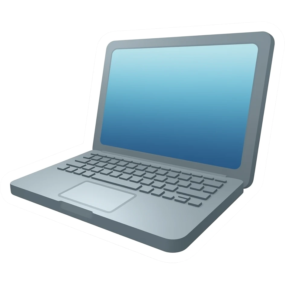 Simple and minimalistic sticker of a laptop, white outline, smooth gradients or solid colours emoji