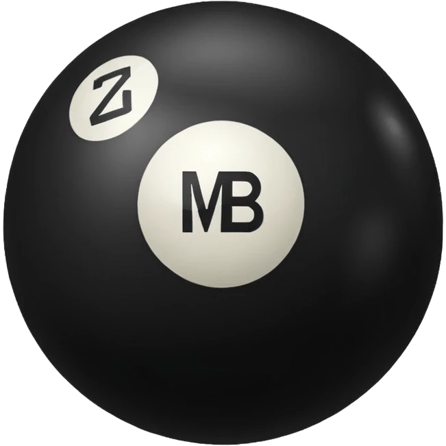 Pool ball back ball with the “MB” written on it. emoji