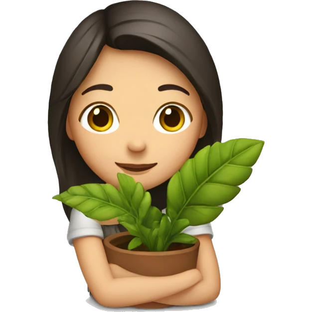 Brunette Girl hugging plant emoji