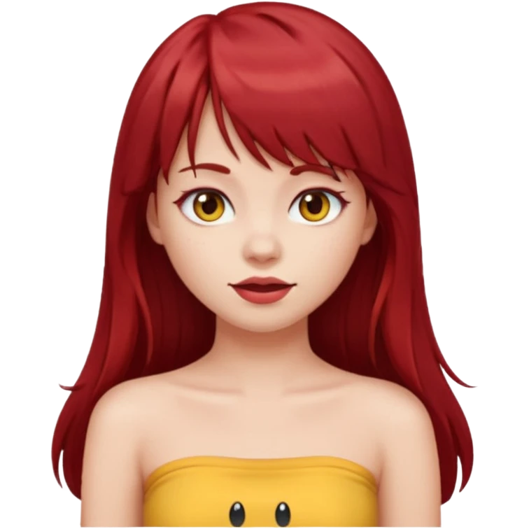girl with long dark red hair and and bangs in a tube top emoji emoji