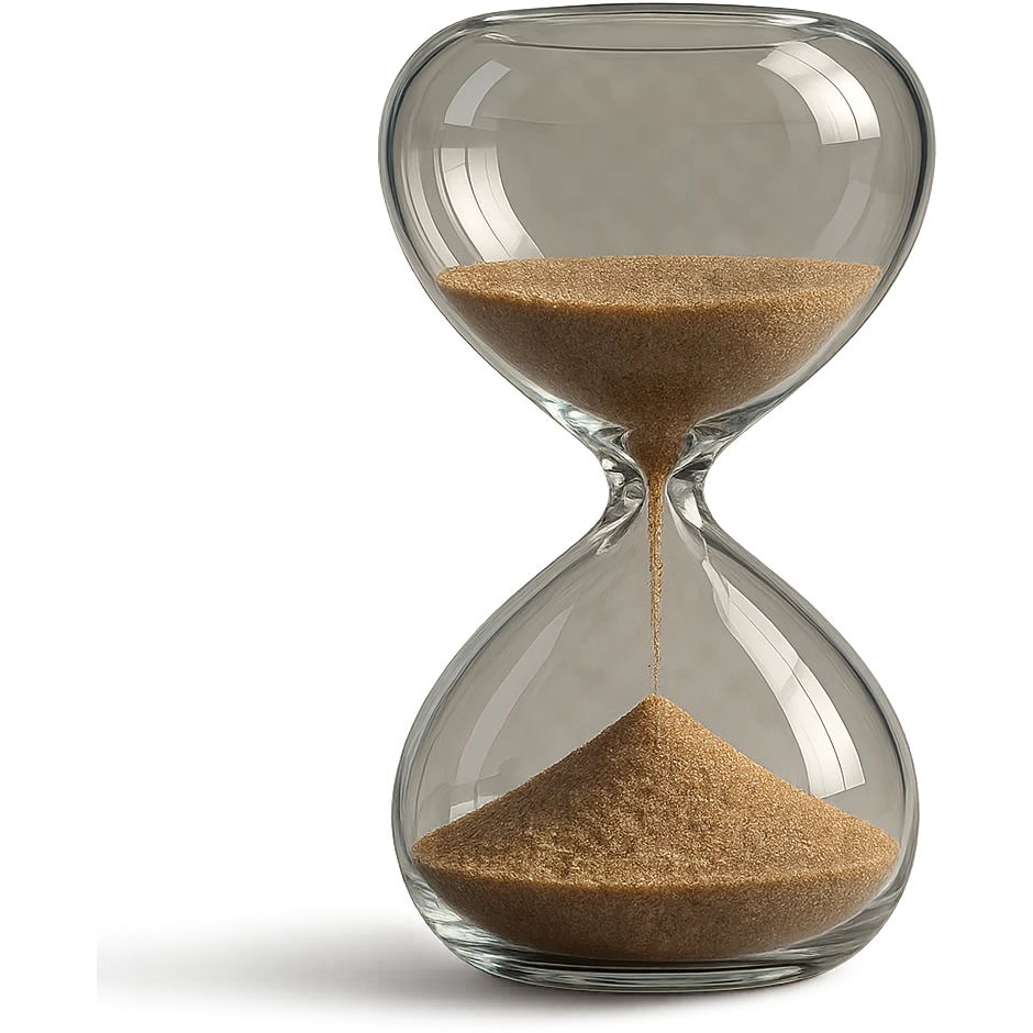 3D hyperrealistic hourglass, detailed, 4K render, transparent glass with visible sand inside, transparent background emoji