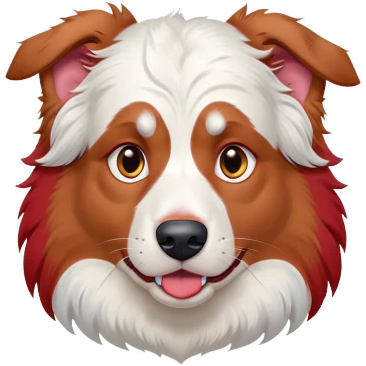 Cinematic Meme-Worthy Grumpy Predominantly White Red Merle Australian Shepherd Portrait Emoji, Head held high but eyes filled with dramatic disappointment, predominantly white fur with red merle markings, deeply furrowed brow forming an unmistakable scowl, floppy ears slightly angled back in disapproval, piercing blue eyes glaring with pure exasperation, Simplified yet hilariously over-exaggerated features, highly detailed, glowing with an aura of supreme annoyance, high shine, exhausted yet judgmental, stylized with an almost regal pettiness, bright but brooding, soft glowing outline, capturing the essence of a pup that has seen it all and is thoroughly unimpressed, so meme-worthy it feels like it could instantly become the next viral sensation of grumpiness! emoji