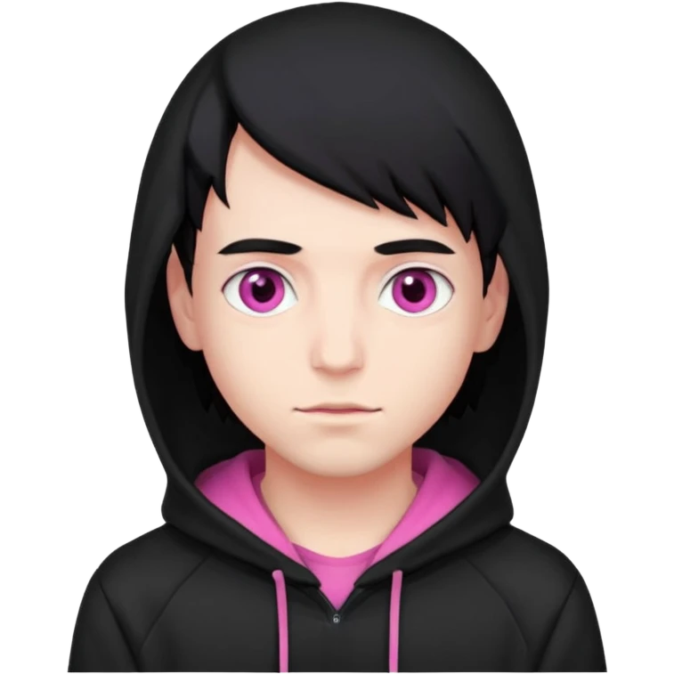 young man that has pink eyes with black hair and wearing a black hoodie emoji