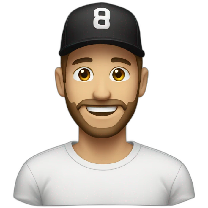 white skin man with medium beard smiling and wearing black snapback hat emoji