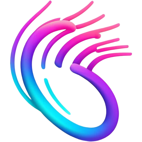 A futuristic abstract logo with curved dynamic lines resembling a subtle hand motion, glowing neon gradients, minimal and modern emoji