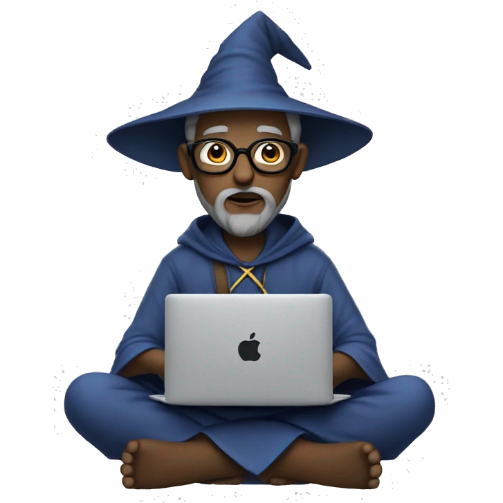 Wizard sitting cross legged and working on a macbook emoji