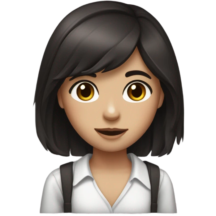 Dark brown hair wavish straight hair medium length black eyes girl black ribbed small shirt  emoji