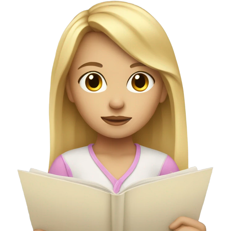 Blonde girl with curtain bangs writing poetry emoji