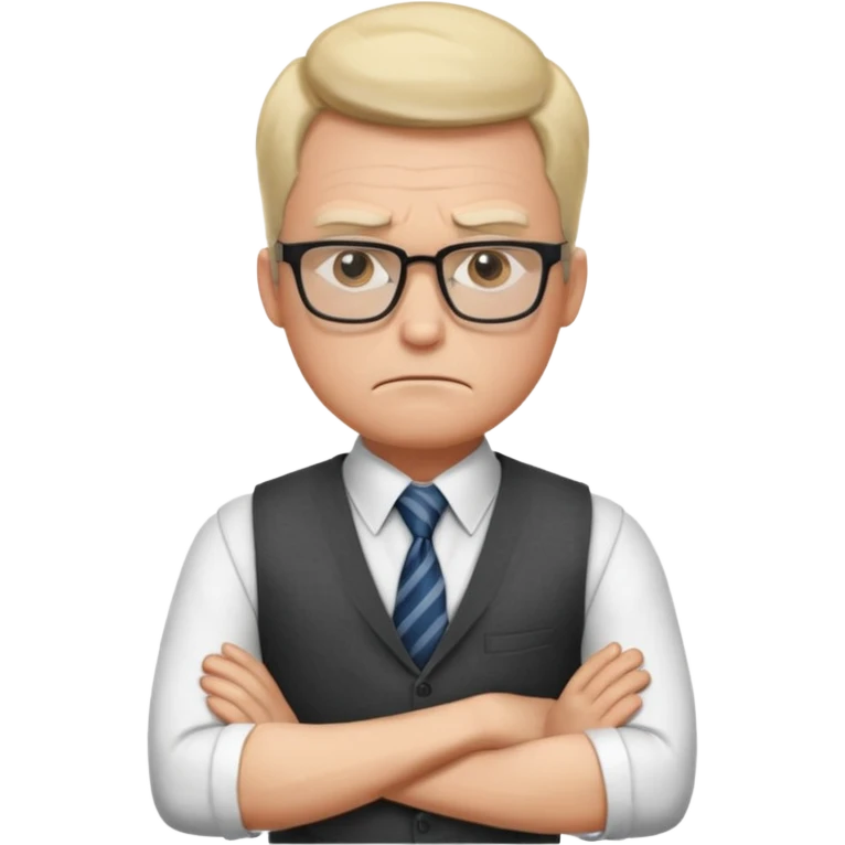 Frowns with Glasses, Strict Teacher: Man with square glasses, vest and tie, arms crossed, angry face

 emoji