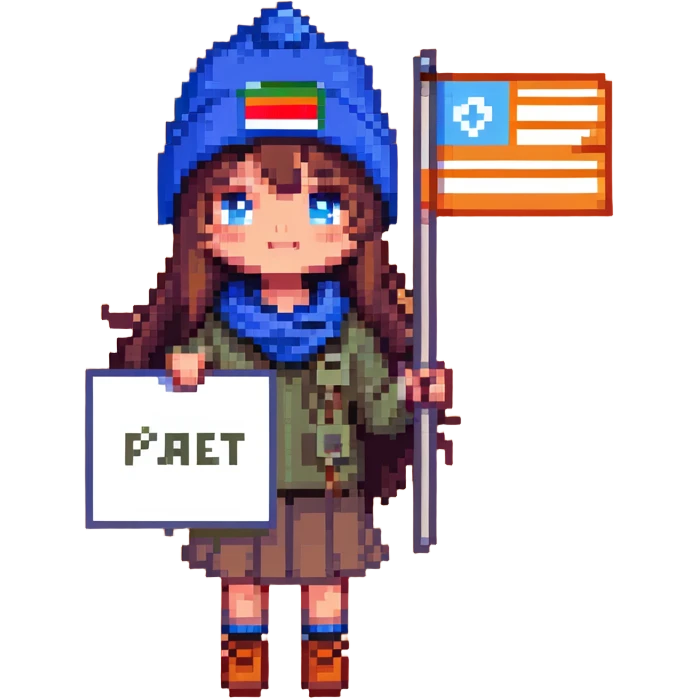 girl with blue beanie holding a protest flag for social justice emoji