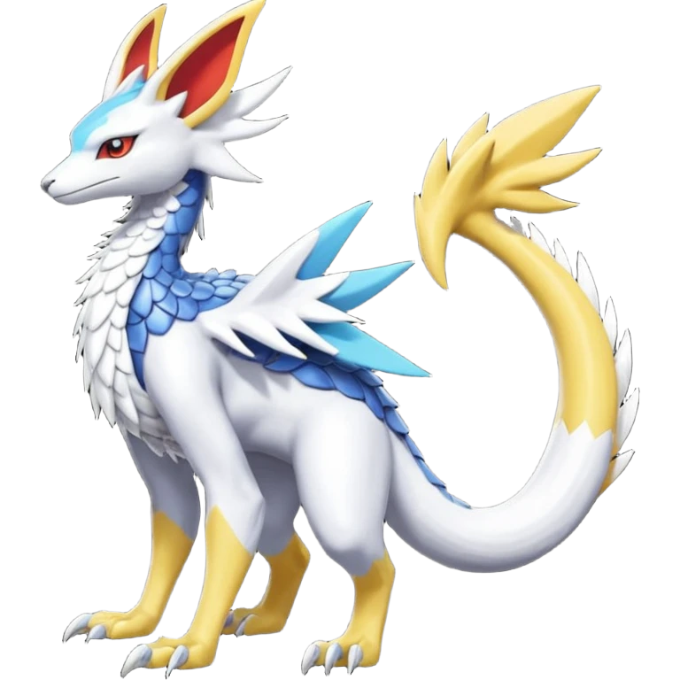 Colorful scaly flurry Latias-Vernid-Lombax-Renamon-Zeraora-Bastet-Fakémon-hybrid-fusion-creature, full body emoji