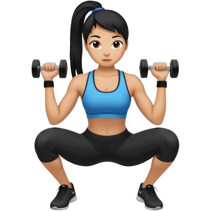Women with long black ponytail doing a squat emoji