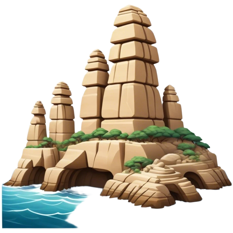 Cinematic Realistic Raouche Rocks Landmark Emoji, depicted with dramatic natural rock formations along the Beirut coastline rendered with intricate detail and dynamic natural lighting. emoji