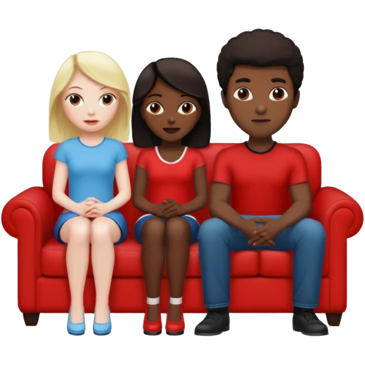 red couch, white naked female in center, big white male on the left, big black male on thje right emoji