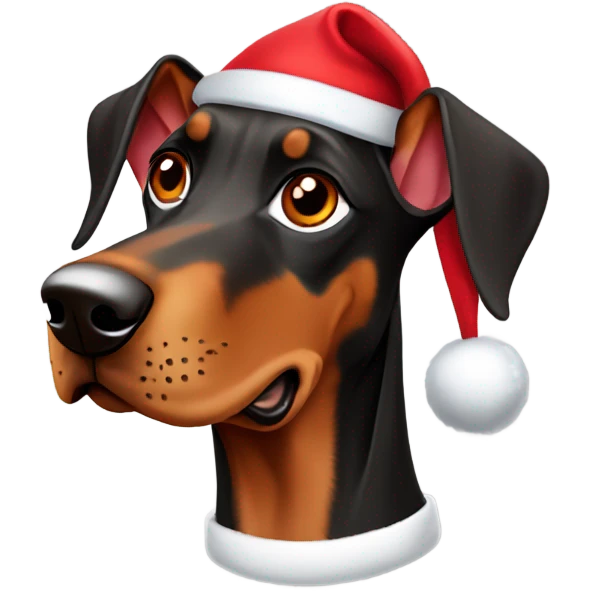 red doberman cut ears in santa hat emoji